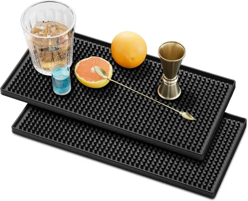 Facmogu 2 tapetes de goma de 12 x 6 pulgadas, tapetes de servicio de barra de PVC para coctelería, almohadillas de vasos de vidrio, whisky, café,