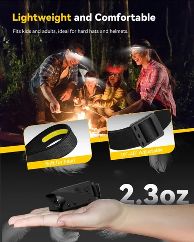 Miniatura 7 de Faros delanteros recargables con luz roja, paquete de 2, lámpara LED de haz ancho para adultos, faros para cabeza con sensor de movimiento, luz