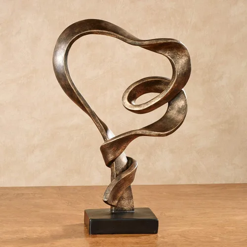 Miniatura 2 de Touch of Class Lifes - Escultura de mesa de viaje, oro antiguo Love Statue, Resin Abstract Heart Design, Ribbon-Like Representation, Modern Decor