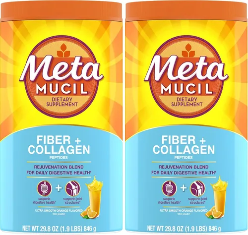 Miniatura 11 de Metamucil Suplemento diario de fibra + colágeno, polvo de cáscara de psilio, suplemento de fibra a base de plantas, sin azúcar con stevia