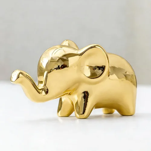 OwMell Decoración de elefante de buena suerte para el hogar, pequeña estatua de elefante de cerámica para decoración del hogar, chapada en oro