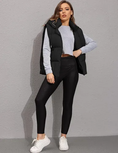 Miniatura 6 de EsheSy Chaleco acolchado para mujer con capucha extraíble, sin mangas, con cremallera completa, chaqueta acolchada de plumón