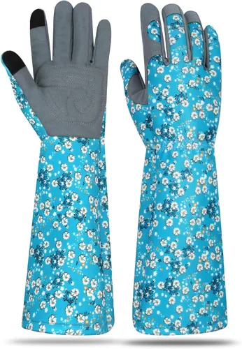 Miniatura 22 de Guantes largos de jardinería para mujer, guantes de cuero a prueba de espinas, guantes de trabajo transpirables para mujeres, patio, exteriores