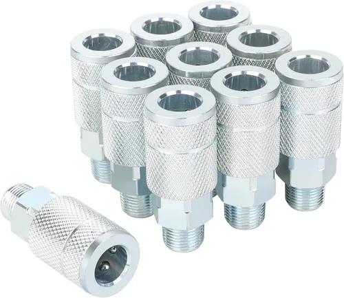 Accesorios de manguera de compresor de aire 3/8, tipo T automotriz, tamaño de rosca macho NPT de 3/8 pulgadas, material de acero, juego de acoplador