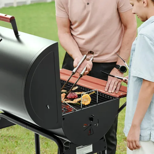 Miniatura 3 de Royal Gourmet CC1830V - Parrilla de carbón de 30 barriles con mesa lateral delantera pintada en madera, 4045 cm² de espacio de cocción