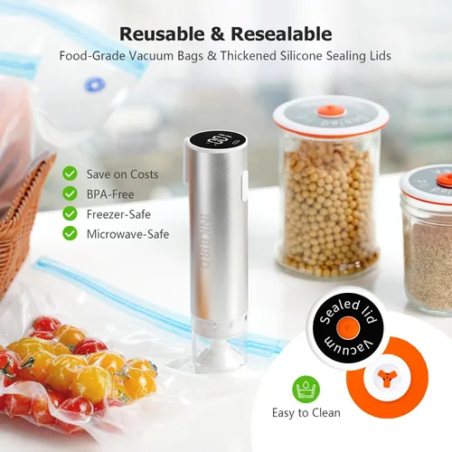 Miniatura 8 de INKBIRD Sellador al vacío compacto para alimentos, sellador al vacío de mano recargable con tanque de almacenamiento de líquidos para conservación 8