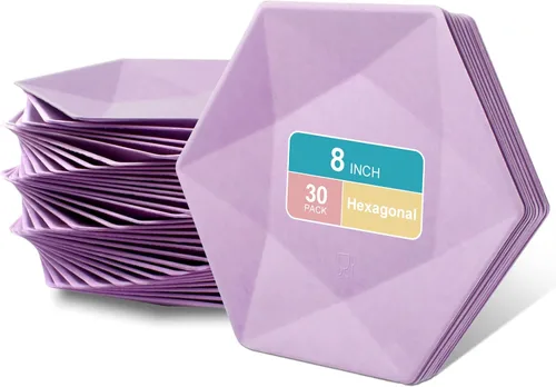 Miniatura 12 de Paquete de 30 platos de papel desechables de 8 pulgadas, platos de papel hexagonal azul, platos de postre 100% biodegradables para bodas