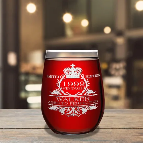 Miniatura 3 de Cuptify Copa de vino personalizada para mujer, regalo de cumpleaños número 26, edición vintage de 1999, 17 onzas, copa de vino sin tallo, regalos