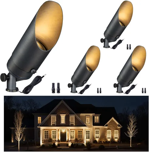 Miniatura 40 de Gardenreet Focos de paisaje de latón de bajo voltaje, luz LED para exteriores de 12 V, luces con cable IP65 impermeables, bronce antiguo