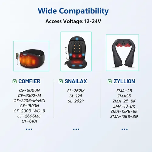 Miniatura 5 de HUZUM Adaptador de Carga de Coche 12V para Todos los Cojines de Masaje de Cuello y Espalda, Reemplazo de Cable de Alimentación Compatible