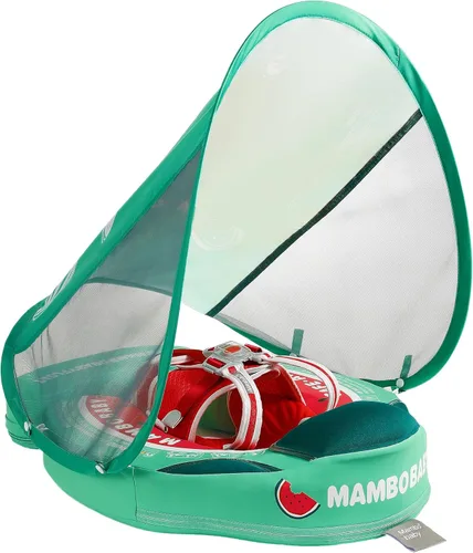 Miniatura 24 de Flotador Mambobaby con cola para bebé con toldo, flotador de piscina sólido, entrenador de natación infantil, entrenamiento de natación tumbado