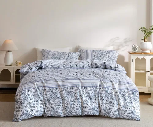 Miniatura 26 de SLEEPBELLA Juego de funda de edredón de algodón de 600 hilos, juego de ropa de cama (individual, azul-paisley)