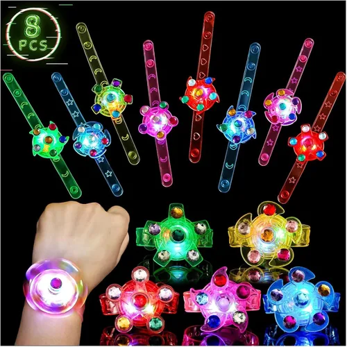Miniatura 2 de SCIONE Paquete de 8 Pulseras Giratorias Fidget con Luz LED, Suministros de Fiesta que Brillan en la Oscuridad, Artículos de Fiesta de Halloween