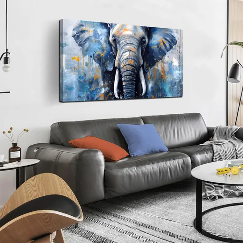 Miniatura 11 de ENTANUB Arte de pared de elefante para sala de estar, lienzo de animales para decoración de pared para dormitorio, diseño de imagen azul, tamaño 20