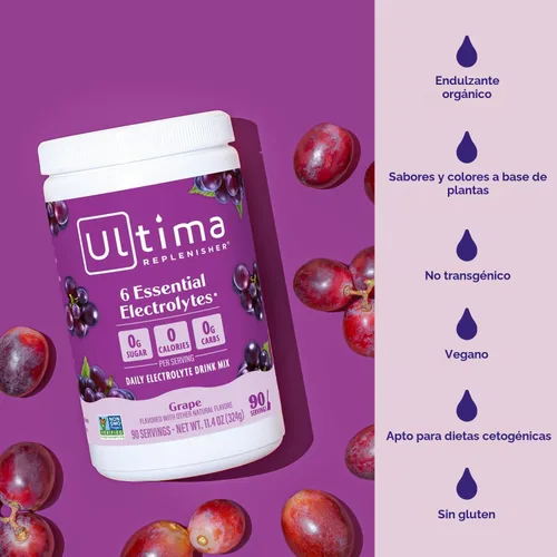 Miniatura 5 de Ultima replenisher Electrolyte polvo Nueva Fórmula, 1, 1 Zero Sugar Grape Hydration Powder with 6 Electrolytes & Minerals - Sugar Free