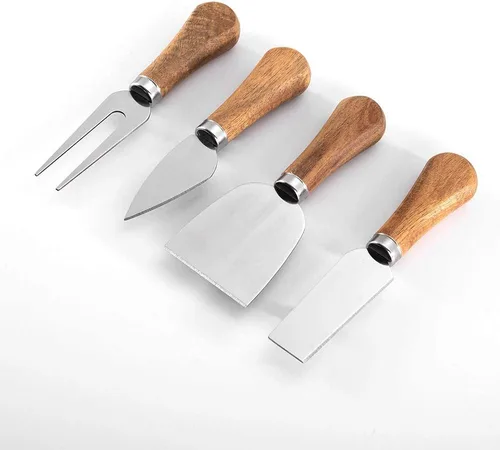 Miniatura 6 de Juego de cuchillos de queso de 4 piezas con asas de madera, cuchillos de queso de acero inoxidable, esparcidores de queso, cuchillo de mantequilla