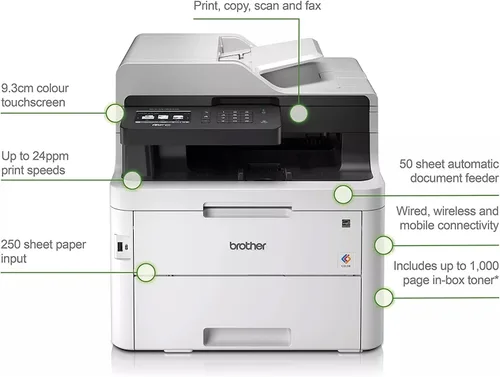 Miniatura 2 de Brother Color MFC-L3770CDW - Impresora láser inalámbrica digital todo en uno, color blanco - Impresión de copia de fax - 3.7" táctil, 25 ppm, 2400 x