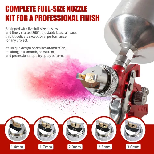 Miniatura 2 de HVLP Pistola de pintura en aerosol para automoción – El kit de pistola de pintura de alimentación por gravedad incluye 5 boquillas