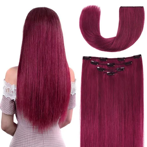 Miniatura 17 de Extensiones de cabello humano Remy de 12 pulgadas con clip para mujer, extensiones de cabello humano sedoso y liso, 1.76 onzas, 4 piezas