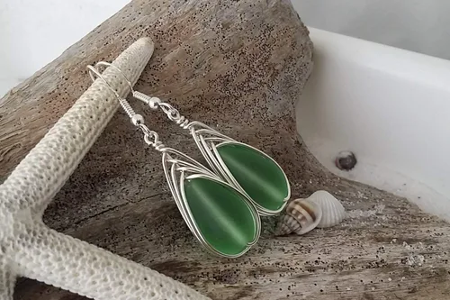Miniatura 32 de Yinahawaii Handmade Sea Glass Earrings, Hawaiian Jewelry, Wire Braided Earrings Teardrop Earrings, Beach Jewelry Sea Glass Jewelry For Women Cobalt