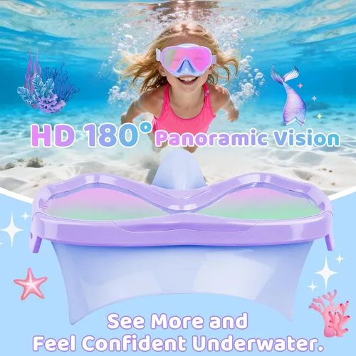 Miniatura 6 de Vvinca Kids-Goggles with Nose Cover, Diving Mask Elastic Fabric Strap Anti Fog Anti Shattered Lens for Kids Swim Goggles 3-14