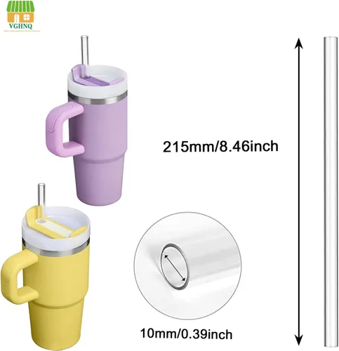 Miniatura 2 de Paquete de 4 popotes de repuesto Tritan para vaso Stanley de 20 onzas y 14 onzas, 8.46 pulgadas de largo, sin BPA, reutilizables, con cepillo
