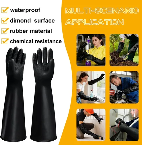 Miniatura 4 de Guantes de látex mejorados de 22 pulgadas, resistentes a los químicos, guantes largos de trabajo de seguridad, guantes largos reutilizables de goma