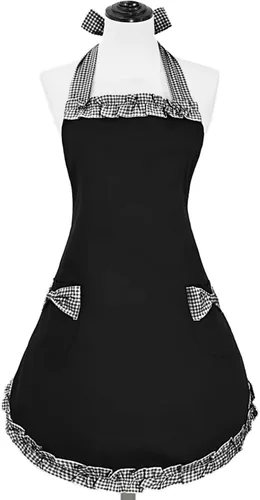 Violet Mist Lindos delantales negros para mujeres con bolsillos, delantales vintage retro elegantes para niñas con lazo, vestido sexy de los años