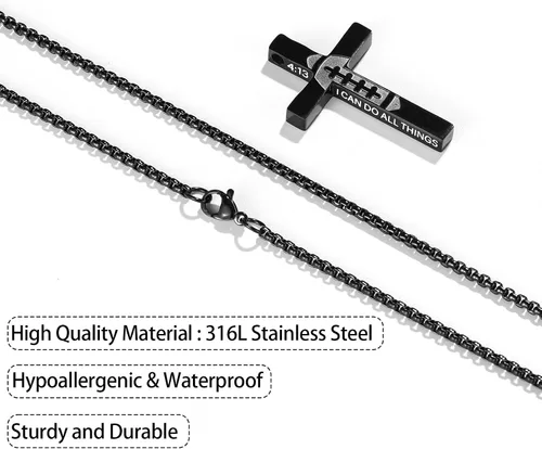 Miniatura 5 de Collar de cruz con versículo bíblico de fútbol para niños y hombres, cadena con colgante de acero inoxidable, joyería de regalo para hijo, niños