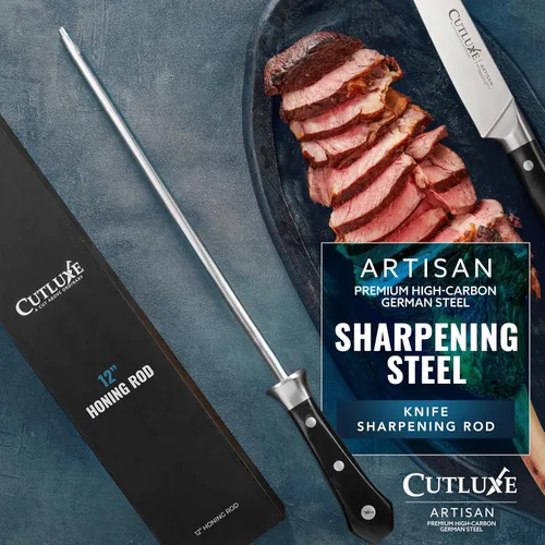 Miniatura 2 de Cutluxe Varilla de Afilar, Acero de Afilado para Cuchillos de Cocina – Acero de Afilado de 12" – Diseño de Mango Ergonómico – Serie Artisan