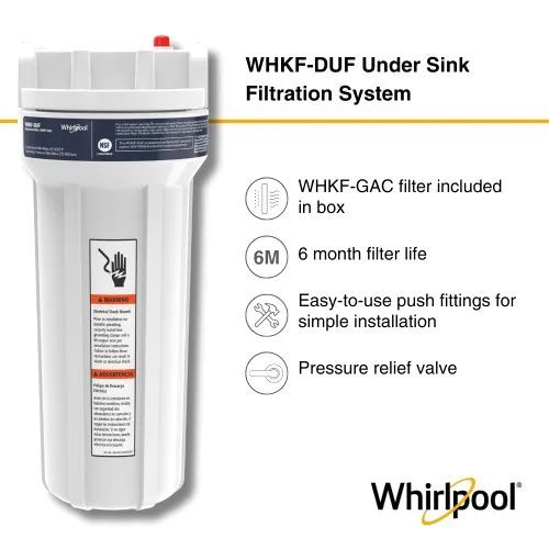Miniatura 3 de Sistema de Filtración de Agua Bajo Fregadero Whirlpool WHKF-DUF Conexión Rápida de Inserción, Incluye 1 Filtro de Carbón y Kit de Instalación