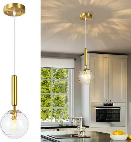 Miniatura 22 de Lámpara Colgante Moderna Accesorio de Iluminación Colgante para Isla de Cocina Luces Colgantes Doradas de Mediados de Siglo con Globo de Vidrio Oro