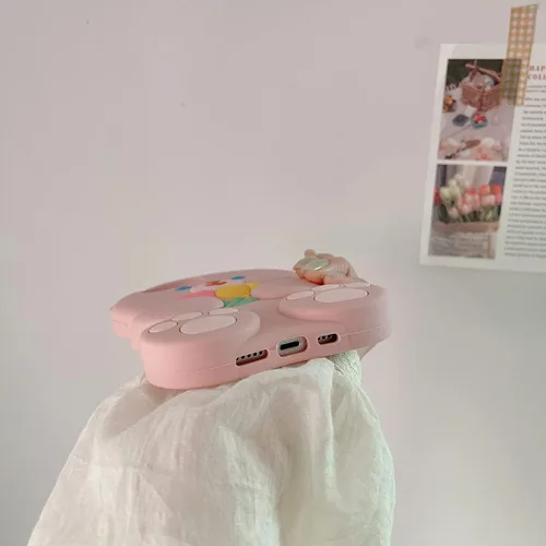 Miniatura 5 de Fundas para iPhone 13 Pro Lindas con Diseño de Oso de Flores de Dibujos Animados, Funda Rosa de Silicona Blanda 3D para Mujeres y Niñas, Funda Oso
