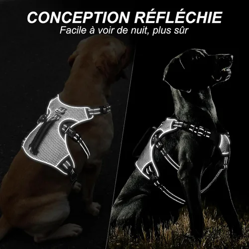 Miniatura 5 de HEELE Arnés para perro, arnés para perro a prueba de escapes, liberación en el cuello, chaleco ajustable reflectante sin tirones con mango duradero