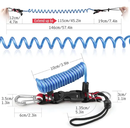 Miniatura 6 de Cordón de buceo, cordón en espiral de acero inoxidable resistente con hebilla de liberación rápida y correa de banda de bandera de buceo para Azul
