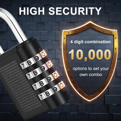 Miniatura 2 de ZHEGE Gym Lock - Candado de combinación de 4 dígitos para casillero, escuela, almacenamiento, habitación, valla, caja de herramientas (negro)