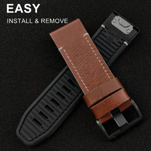 Miniatura 2 de Abanen Correas de reloj de cuero de ajuste rápido de 1.024 in para Garmin epix Pro de 2.008 in, Fenix 7X, Fenix 6X, Fenix 5X, fibra de cuero