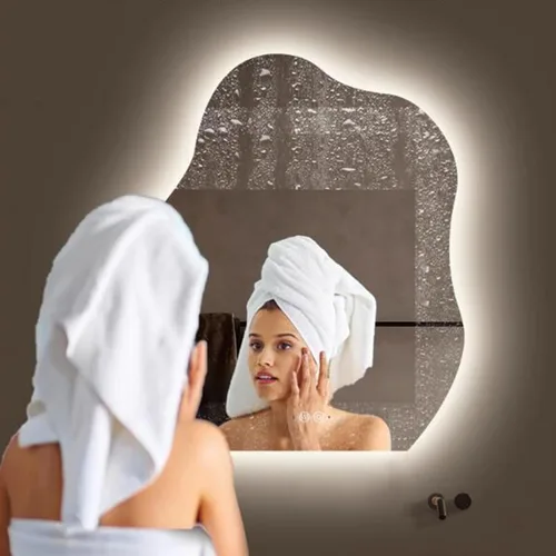 HM&DX Espejo de baño LED en forma de nube con luces LED, espejo con luz antiniebla regulable tricolor, espejo de tocador con botón táctil
