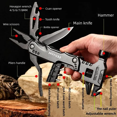 Miniatura 2 de Martillo multiherramienta con llave ajustable Fesasn, 16 en 1 Pocket Multi Tool Pliers, Stainless Steel, Survival Camping Multi Tool, Home DIY &
