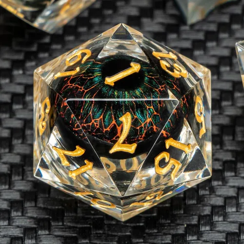 Miniatura 7 de KERWELLSI - Juego de dados de resina con núcleo líquido flotante con caja de regalo, dados DND con ojo de Beholder de borde afilado y genial, dados