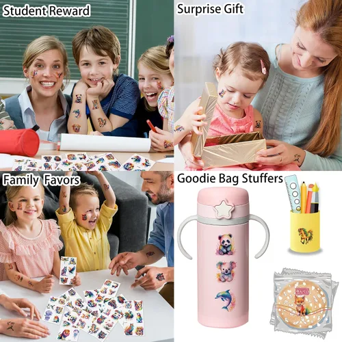 Miniatura 4 de Tatuajes Temporales para Niños - 60 PCS Tatuajes Temporales de Animales para Niños, Niñas y Bebés, Impermeables, Lindas Calcomanías de Tatuajes