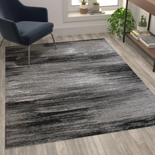 Miniatura 11 de Flash Furniture Rylan Collection - Alfombra contemporánea de olefinas azules, de pelo alto, 2 x 10 pies, respaldo de yute, pasillo, entrada