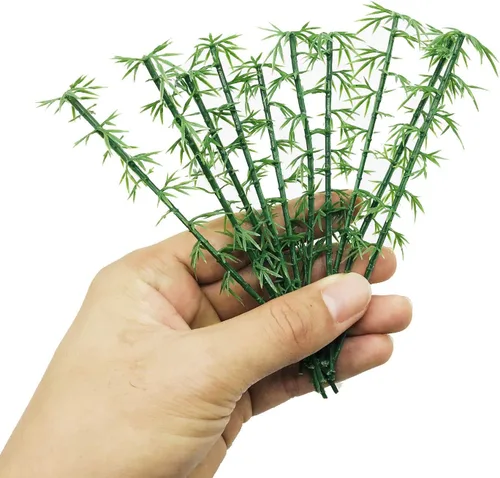 Miniatura 5 de Woohome 120 árboles de bambú modelo, 3 tamaños de árboles de bambú de plástico verde para decoración del hogar, paisaje en miniatura, proyecto de 36
