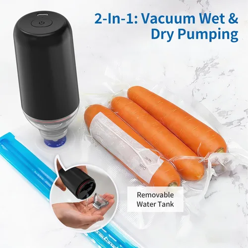Miniatura 5 de Sellador al vacío de mano, bomba de vacío Sous Vide, sellador al vacío de mano recargable para almacenamiento de alimentos, camping, Sous Vide, Negro