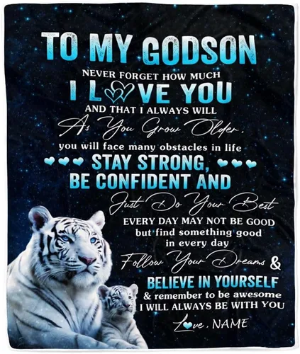 Miniatura 26 de Manta personalizada con texto en inglés «To My Godson», de Godmother Godmother Wolf Moon, My Love for You is Forever Godson Birthday Christmas
