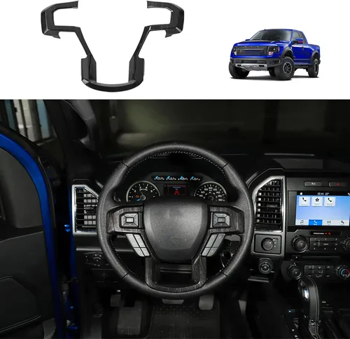 Miniatura 11 de Linskip Moldura para volante compatible con Ford F150 2015-2020 y F250 F350 Super Duty 2017-2022, para Ford Expedition 2018-2021, funda para Negro