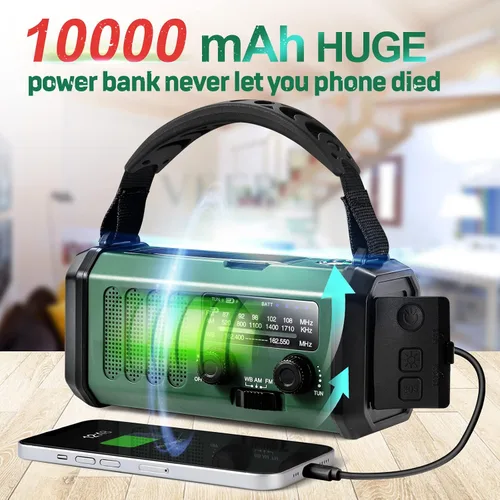 Miniatura 3 de Radio meteorológica de emergencia NOAA, la mejor batería portátil de 10000 mAh, manivela, radios de viento AM/FM alimentadas por energía solar