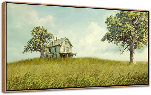 Miniatura 33 de YCPRIMER Gran Arte de Pared de Paisaje para Sala de Estar, Lienzo de Decoración de Pared con Flores, Arte de Decoración en Azul y Morado, Cuadro