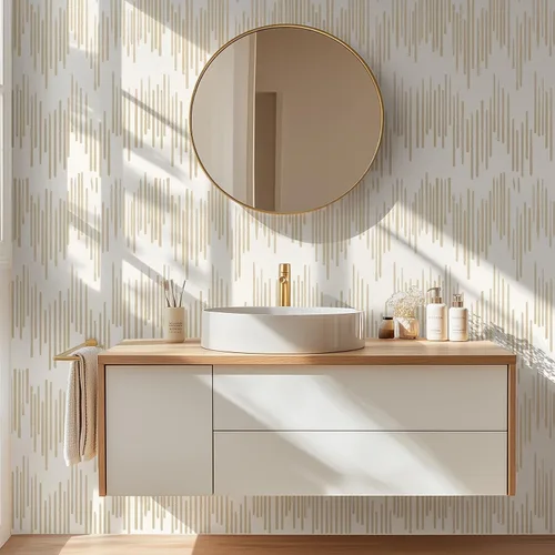 Miniatura 5 de WENMER Papel tapiz a rayas beige, papel tapiz geométrico para despegar y pegar, papel de contacto dorado de 17.7 x 118 pulgadas, papel de pared