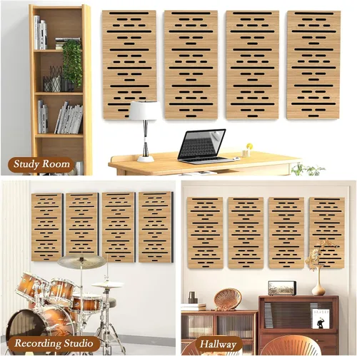 Miniatura 6 de Paquete de 4 paneles acústicos de pared, paneles autoadhesivos de espuma insonorizada para pared, aislamiento acústico decorativo de fibra de Grano